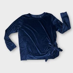 Anybody Elegant Navy Blue Soft Velvet Velour Women's Tie Side Top Large